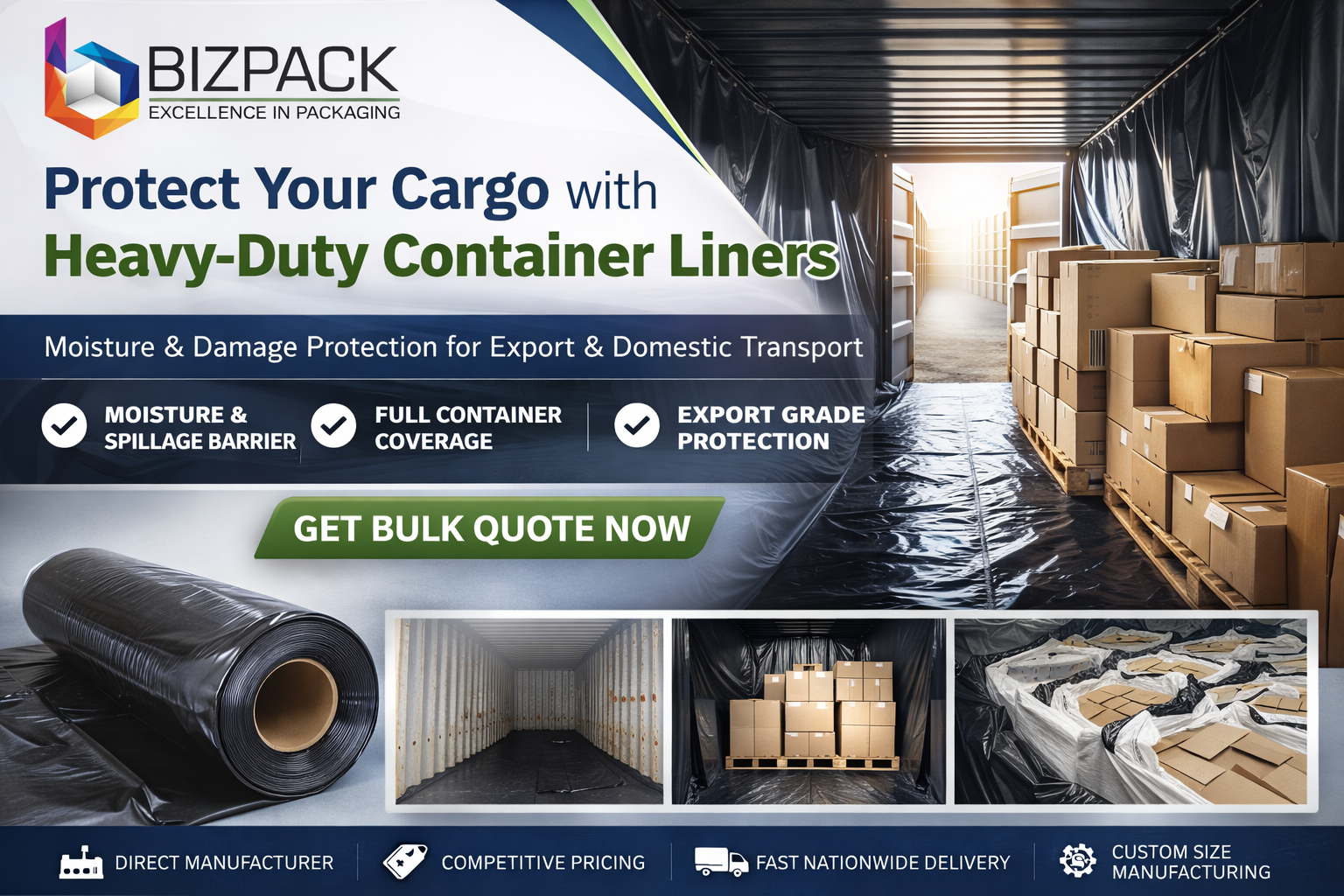 “black container liner sheet for export” “ldpe plastic sheet for container lining” “moisture protection sheet for cargo”