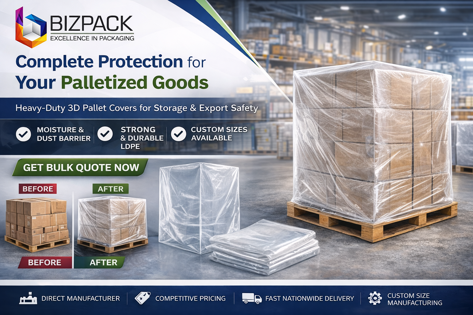 “ldpe pallet cover bag for export” “3d bulk liner bag for pallet protection” “plastic pallet cover for warehouse storage”
