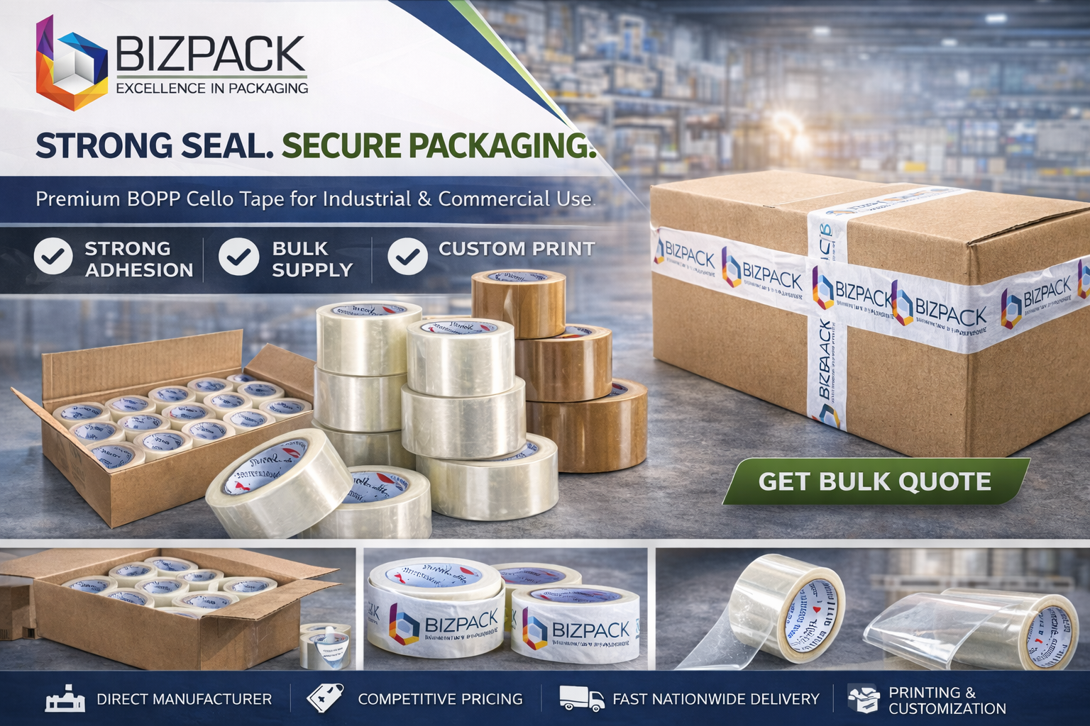 “bopp cello tape for carton sealing” “industrial packaging tape supplier india” “printed bopp adhesive tape”