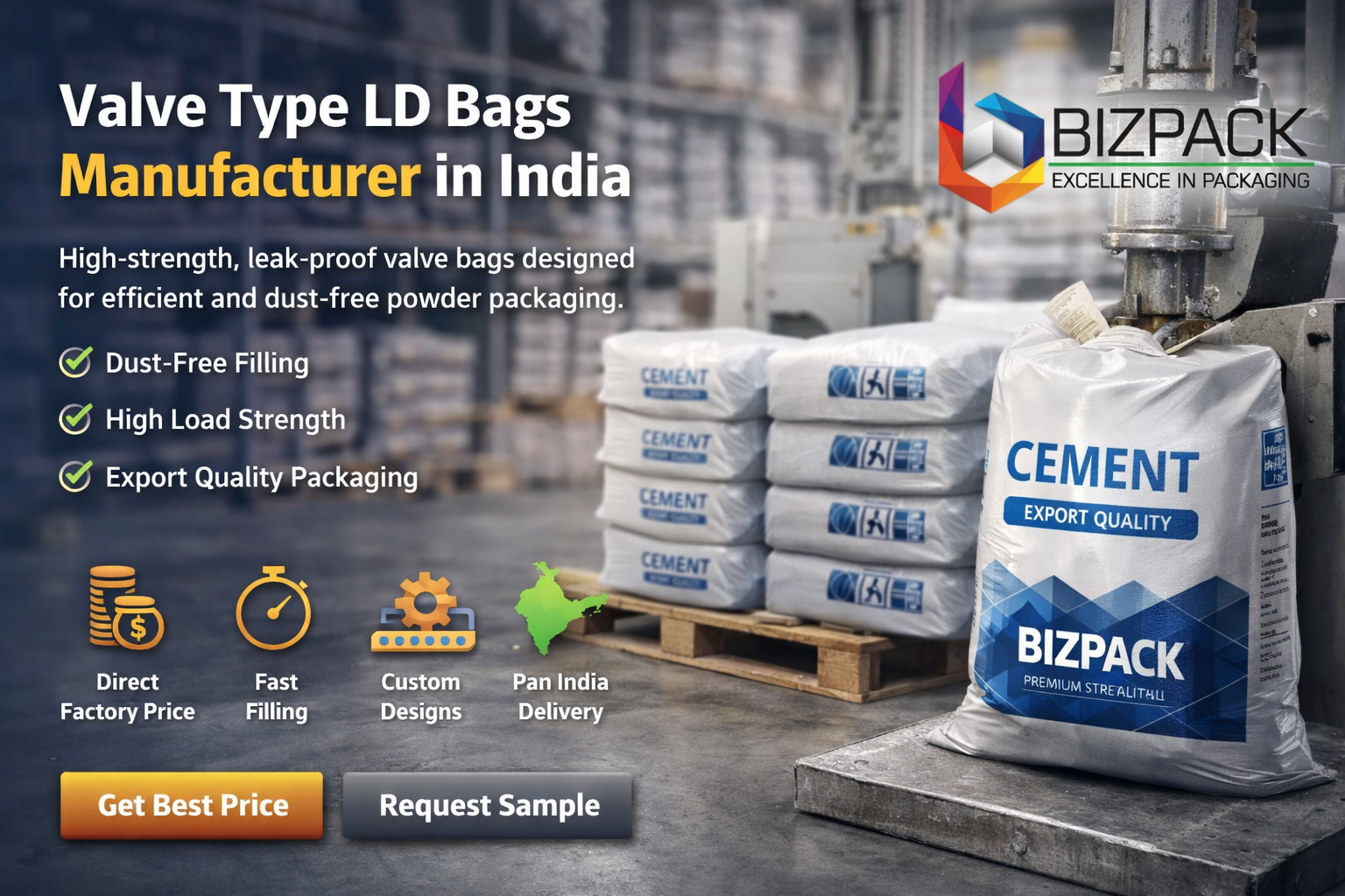 Valve Type LD Bags Manufacturer in India | Cement & Powder Packaging Bags