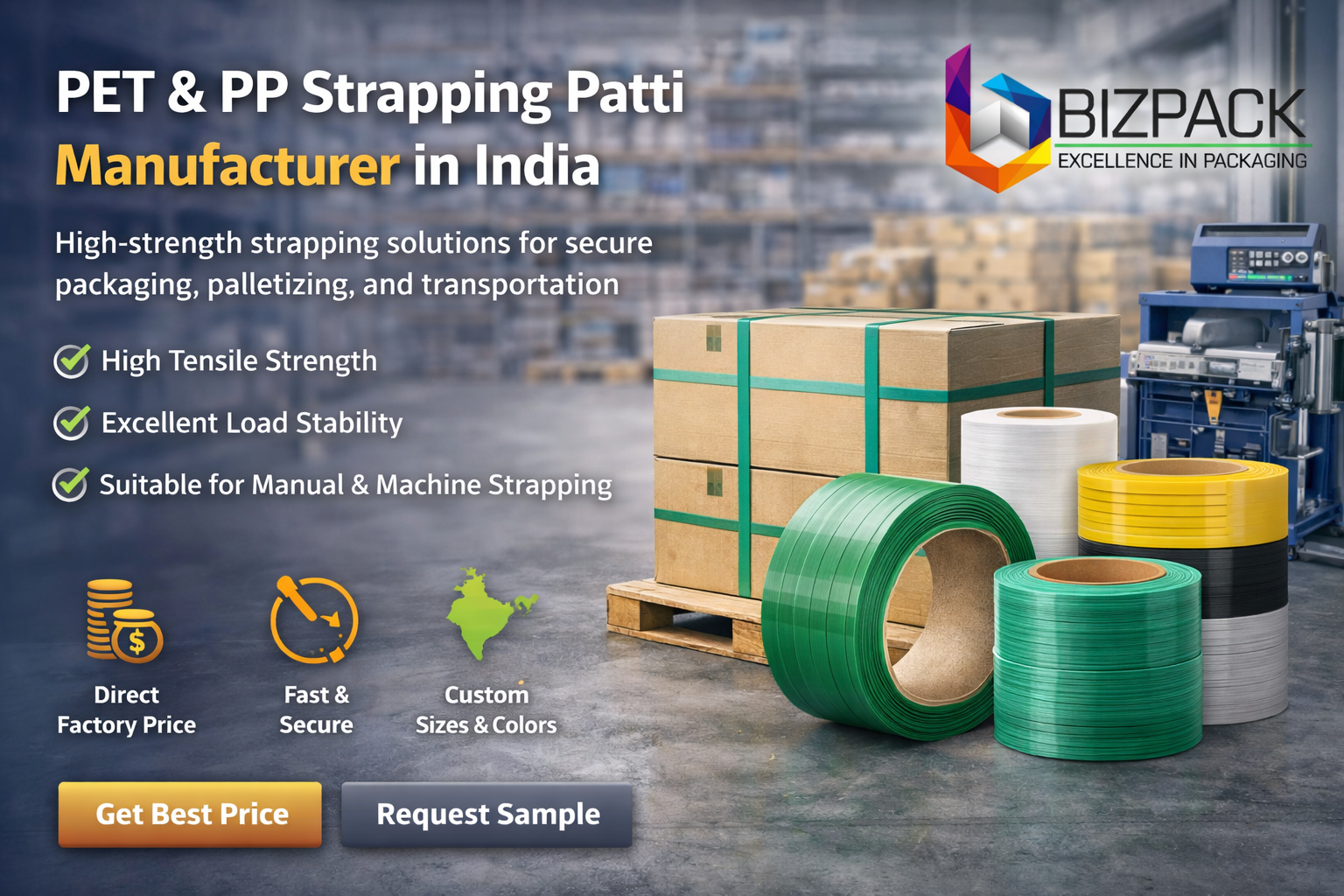 PET & PP Strapping Patti Manufacturer in India | Plastic Strapping Rolls