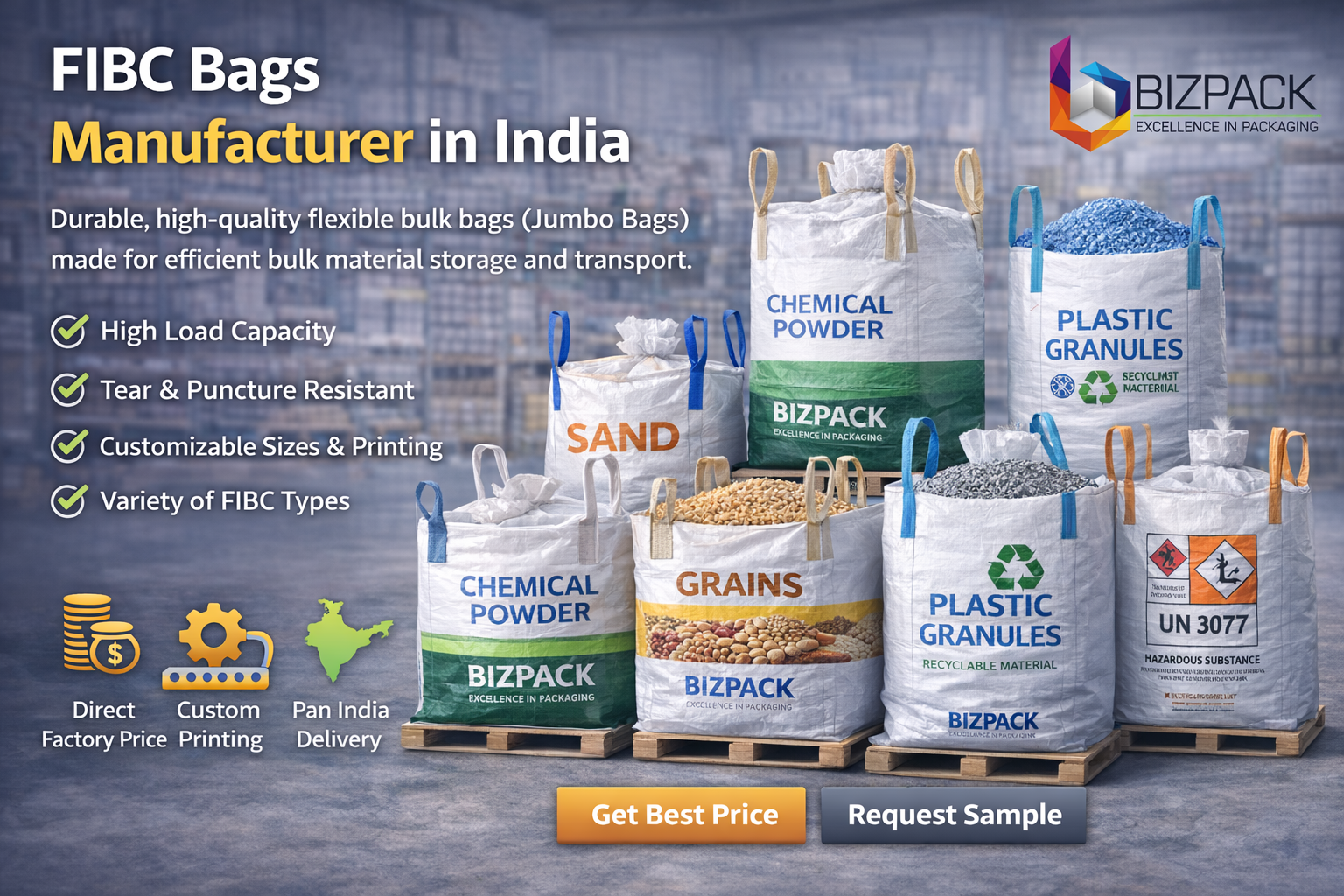 ✔ High Load Bearing Capacity ✔ Excellent Tear & Puncture Resistance ✔ UV Stabilized for Outdoor Storage ✔ Moisture Protection (with liner/coating) ✔ Customizable Design & Branding ✔ Reusable & Eco-Friendly