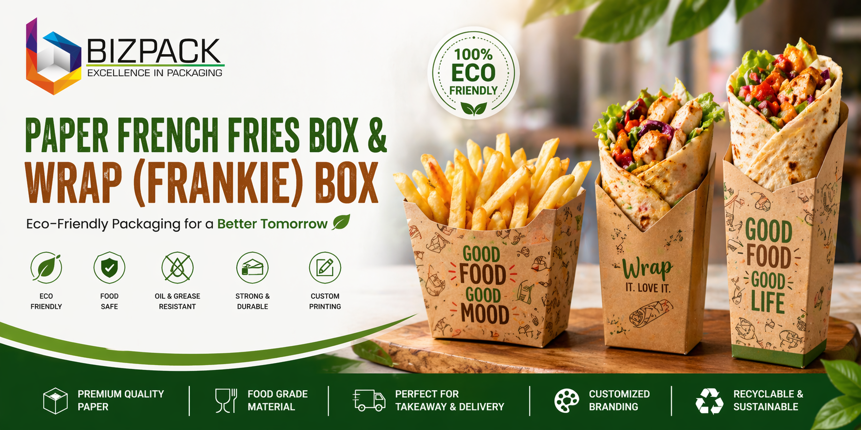 “paper french fries box kraft India” “frankie wrap box packaging”