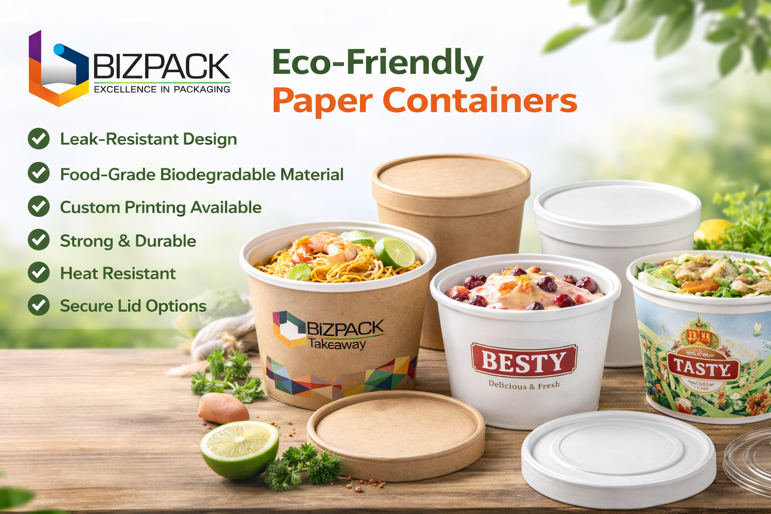Sustainable Packaging Choice – Helps reduce plastic usage Enhanced Food Safety – Maintains hygiene and freshness Improved Customer Experience – Premium look and feel Brand Promotion – Custom branding increases visibility Cost-Effective for Bulk Orders – Ideal for businesses of all sizes Versatile Usage – Suitable for a wide range of food items